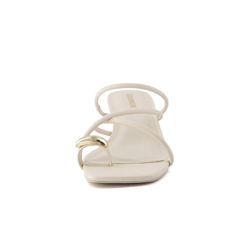 Maui Strappy Womens Sandals with Kitten Heels ?C Vegan Leather Slip On Dress Sandals for Women, Square Toe Wedding Shoes