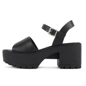 ??Stacie?? ~ Women Open Toe Lug Sole Mid Block Heeled Sandals with Adjustable Ankle Strap