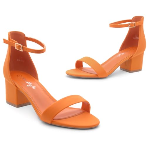 Women??s Low Heels ?C Open Toe Chunky Block Heeled Sandals with Ankle Strap | Comfortable Dressy Short Heels for Prom, Wedding,