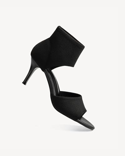 Mousse Fit Women Retro Peep Toe Elegant Stiletto Low Heeled Sandals Breathable Mesh Knit Elastic Design Upper Comfortable Shoes