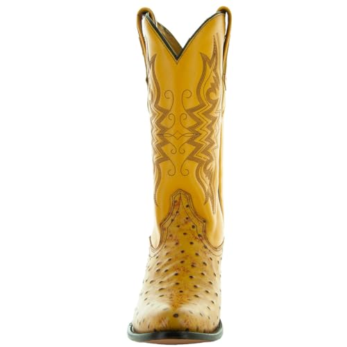 Men's Ostrich Print Cowboy Boots, Exotic Print Men's Cowboy Boots, Western Boots For Men H7002