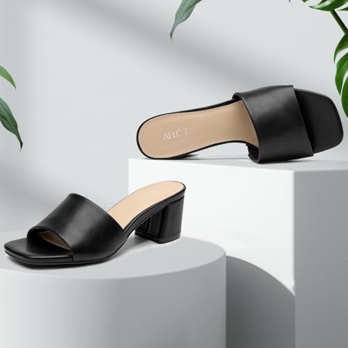 Women's Square Toe Heeled Sandals Low Chunky Heel Comfortable Dress Heels Slip on Casual Pumps Shoes