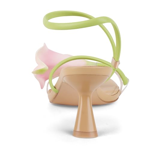 Flower Kitten Heels for Women Calla Lily Square Open Toe Floral Strappy Low Kitty Heeled Sandals Dressy Wedding Shoes
