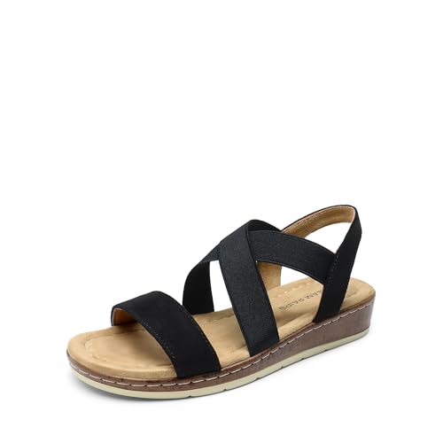 Women's Summer Dressy Low Wedge Heels Comfortable Slip on Casual Flat Sandals for Walking Vacation