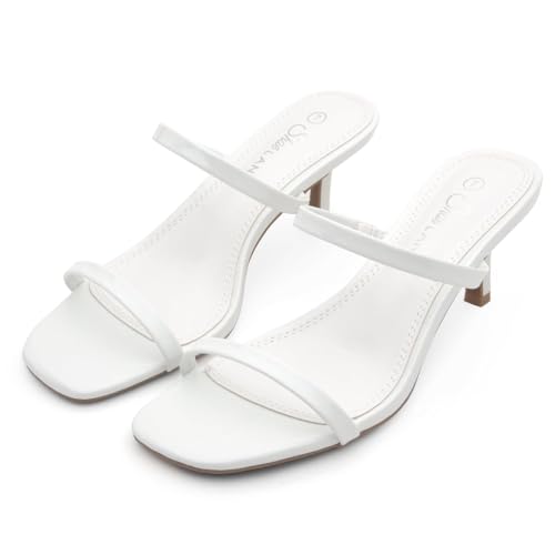 Kitten Heels for Women ?C Low Heels, Slip-On Open Toe Heeled Mules with 2 Straps, Dressy Short Heeled Sandals for Wedding, Party