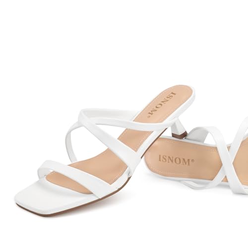 Nude Strappy Heels for Women Nude Kitten Heeled Sandals Slip On Square Toe Open Toe Heels