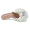 Women's Bow Knot Heeled Sandals Open Toe Low Kitten Heels Mules Sandals Slip On Pleated Wedding Bridal Party Dress Shoes