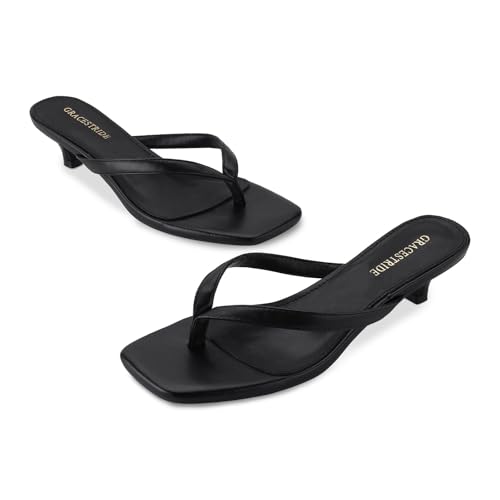 Women??s Flip-Flops Kitten Heels Thong Sandals For Women Square Toe Slip On Fashion Summer Dress Sandals