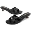 Womens Kitten Heels Low Heeled Sandals for Women Round Slip On Slides Cross Strap Open Toe Sandals