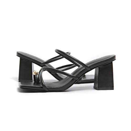 Women's Square Open Toe Heeled Sandals Glossy Material Mules Slip On Low Block Chunky Heeled Sandal on Comfortable Casual Dress
