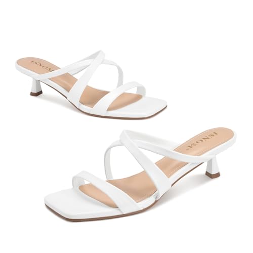Nude Strappy Heels for Women Nude Kitten Heeled Sandals Slip On Square Toe Open Toe Heels