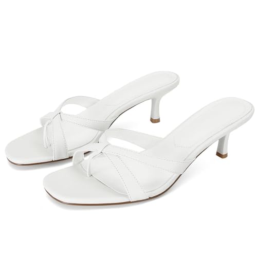 Gold Kitten Heel Sandals for Women Flip Flop Strappy Mule heels Rounded Open Toe Heeled Thong Sandals Women