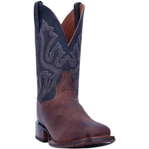 Mens Winslow Embroidered Square Toe Casual Boots Mid Calf - Blue, Brown