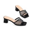 Heel Mules for Woman Square Open Toe Chunky Block Heel Slip on Heeled Sandals Casual Comfort Party Shoes