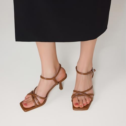 Women's Sandals Square Open Toe Kitten Heels Strappy Ankle Strap Heeled Sandals for Women Comfy Weddings Shoes