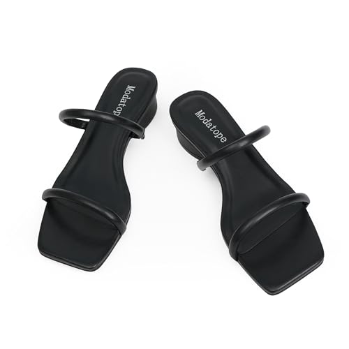 Square Open Toe Heeled Sandals Women Two Strap Chunky Heel Sandals for Women Low Block Heel Sandal Dressy