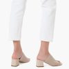 Knit Heeled Sandals for Women Square Open Toe Mules Block Low Heel Slip On Slides