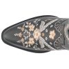 Womens Full Bloom Floral Round Toe Casual Boots Knee High Mid Heel 2-3" - Black