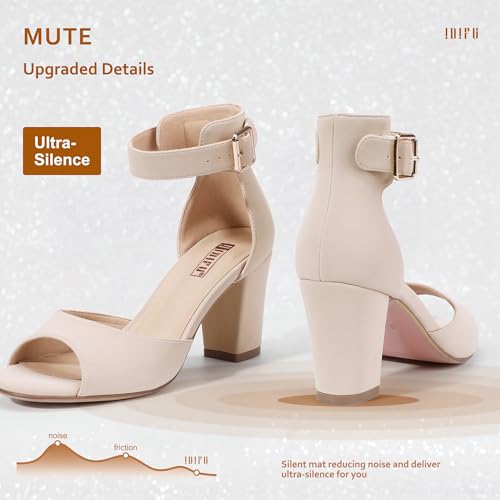Women's Candie-MI Peep Toe Low Block Heels Sandals Ankle Strap Comfy Chunky Wedding Dress Shoes