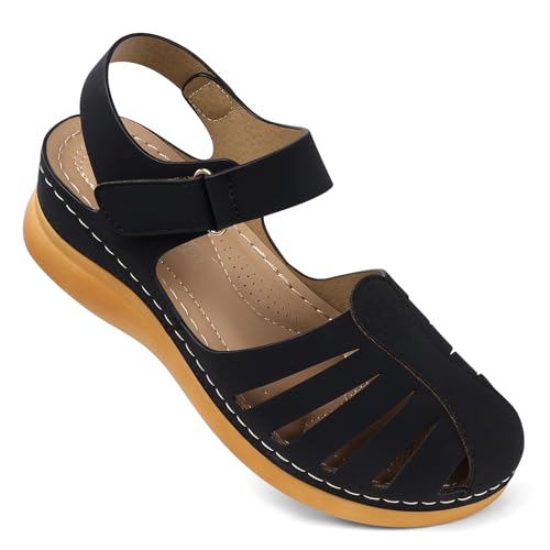Women Comfortable Flat Sandals: Dressy Summer Sandal - Closed Toe Fisherman Sandals