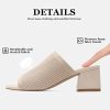 Knit Heeled Sandals for Women Square Open Toe Mules Block Low Heel Slip On Slides