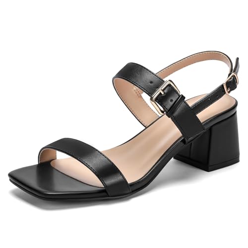 Women's Heeled Sandals Block Chunky Square Open Toe Ankle Strap Heel Wide Feet Dress Sandals