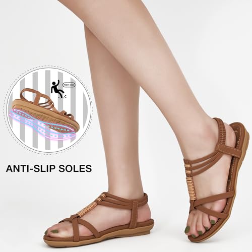 Womens Sandals Summer Dressy Gladiator Flat Comfortable Walking Shoes Non Slip Casual Beach Ladies Sandal