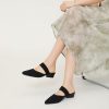 Pointed Toe Mules for Women Chunky Low Heeled Sandals Breathable Backless Mesh Knit Slip on Loafers