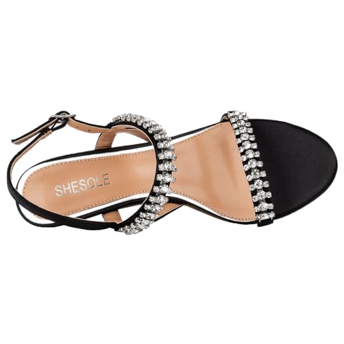 Womens Heels Sandals Sparkly Dress Shoes Low Kitten Heel Rhinestone Bride Wedding Shoes Black Silver Gold White