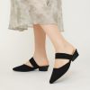 Pointed Toe Mules for Women Chunky Low Heeled Sandals Breathable Backless Mesh Knit Slip on Loafers