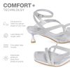 Women's Low Kitten Heels Sandals Dressy Strappy Heeled Sandals Open Square Toe Ankle Strap Summer Dress Party Shoes 2.4 Inch