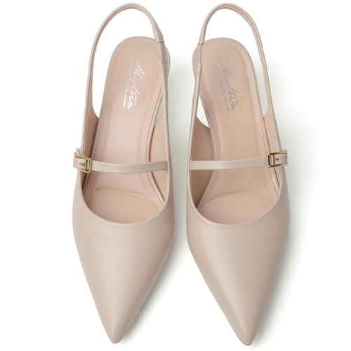 Kitten Heels for Women Slingback Heels Pointed Closed Toe Heels Slip On Dress Pumps Shoes Low Women's Pumps for Dating Party
