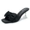 Women's Bowknot Heeled Sandals Square Toe Pleated Bow Heels Slippers Stilettos Mules Slip on Wedding Party Dress Shoe