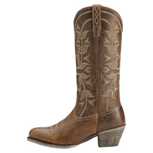 Womens Desert Holly Embroidered Western Round Toe Casual Boots Mid Calf Mid Heel 2-3" - White