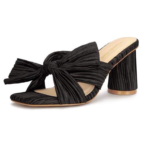 Women's Bow Kitten Heels Block Low Heeled Sandals Square Open Toe Wedding Shoes