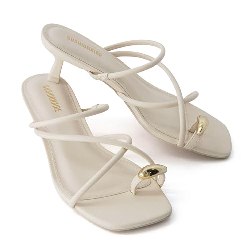 Maui Strappy Womens Sandals with Kitten Heels ?C Vegan Leather Slip On Dress Sandals for Women, Square Toe Wedding Shoes