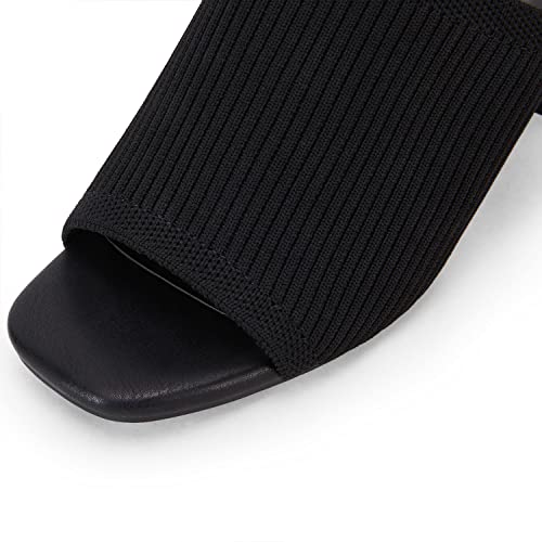 Women's Open Toe Heeled Mules Block Heels Sandals Knit Chunky Square Heels Slip On Breathable Slides Sandal