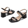 Women's Heeled Sandals Block Chunky Square Open Toe Ankle Strap Heel Wide Feet Dress Sandals