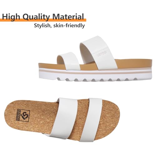 41vOODGcCUL.jpg Flatform Platform Sandals Women Arch Support Beach Slides Orthotic Summer Causal Cork Footbed Adjustable Lightweight Thick Sole