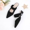 Pointed Toe Mules for Women Chunky Low Heeled Sandals Breathable Backless Mesh Knit Slip on Loafers
