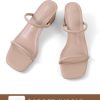 Strappy Heels for Women Square Open Toe Two Strap Low Block Heel Slip on Dressy Sandals Shoes
