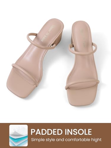 Strappy Heels for Women Square Open Toe Two Strap Low Block Heel Slip on Dressy Sandals Shoes