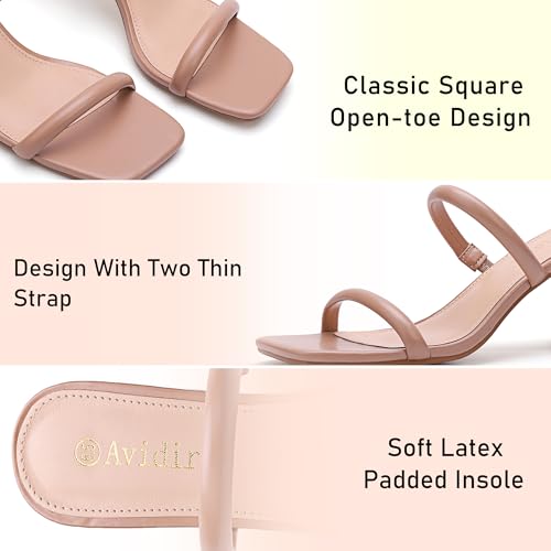 Women's Square Open Toe Heeled Sandals Two Strap Mules Slip On Block Chunky Mid Heels Sandals